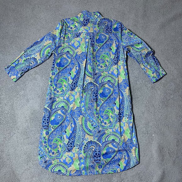 J McLaughlin Berlin Dress Blue Shift Paisley 3/4 Sleeve Pockets Women's Medium - Picture 3 of 7